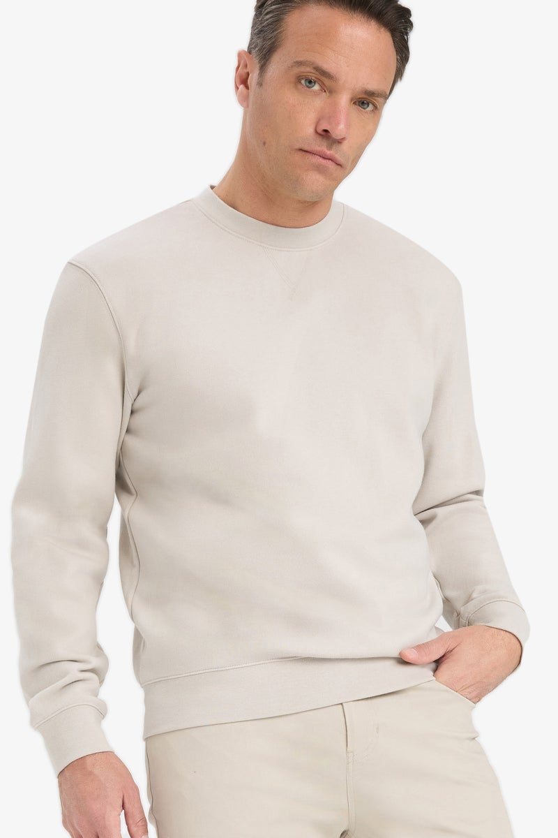 DeFacto Beige Man Cotton Regular Fit Crew Neck Sweatshirt Casual - Image 3